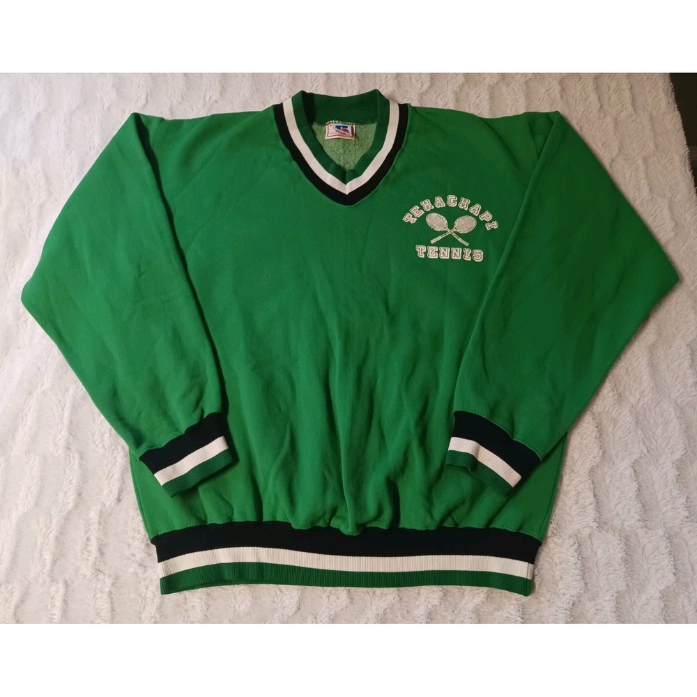 Vintage 90's Russell Athletic Tehachapi Tennis V-Neck Sweatshirt Adult Large USA